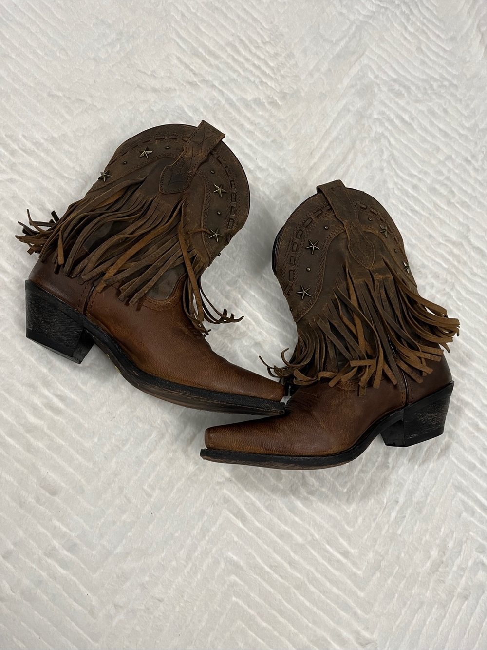 Dingo Hang Low Fringe Leather Short Heeled Women's Sz 8 Cowboy Boots Rodeo - Picture 7 of 12